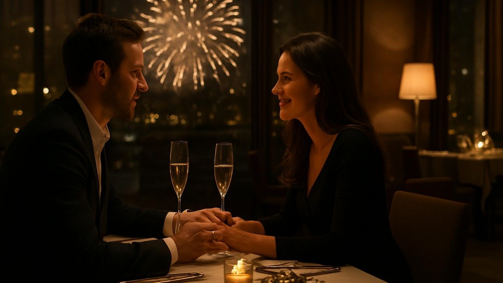 Capodanno romantico a Mantova: hotel, cena e idee per coppie Coppia durante una cena romantica di Capodanno